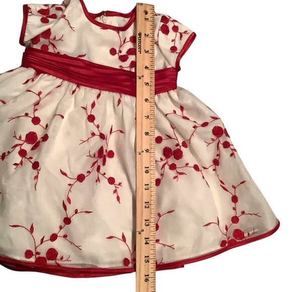 Bonnie Baby Dress White & Red Floral Embroidered Bow Back Size 3/6M - Picture 6 of 13